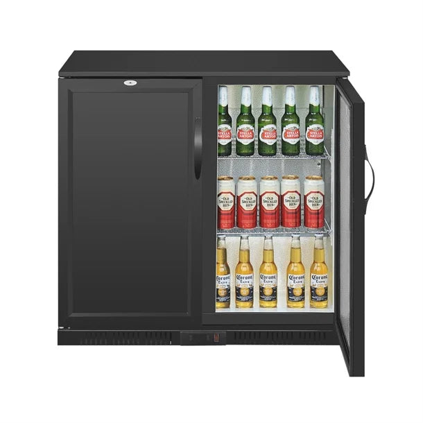 Polar G-Series Back Bar Cooler with Double Solid Hinged Doors Black - 850mm