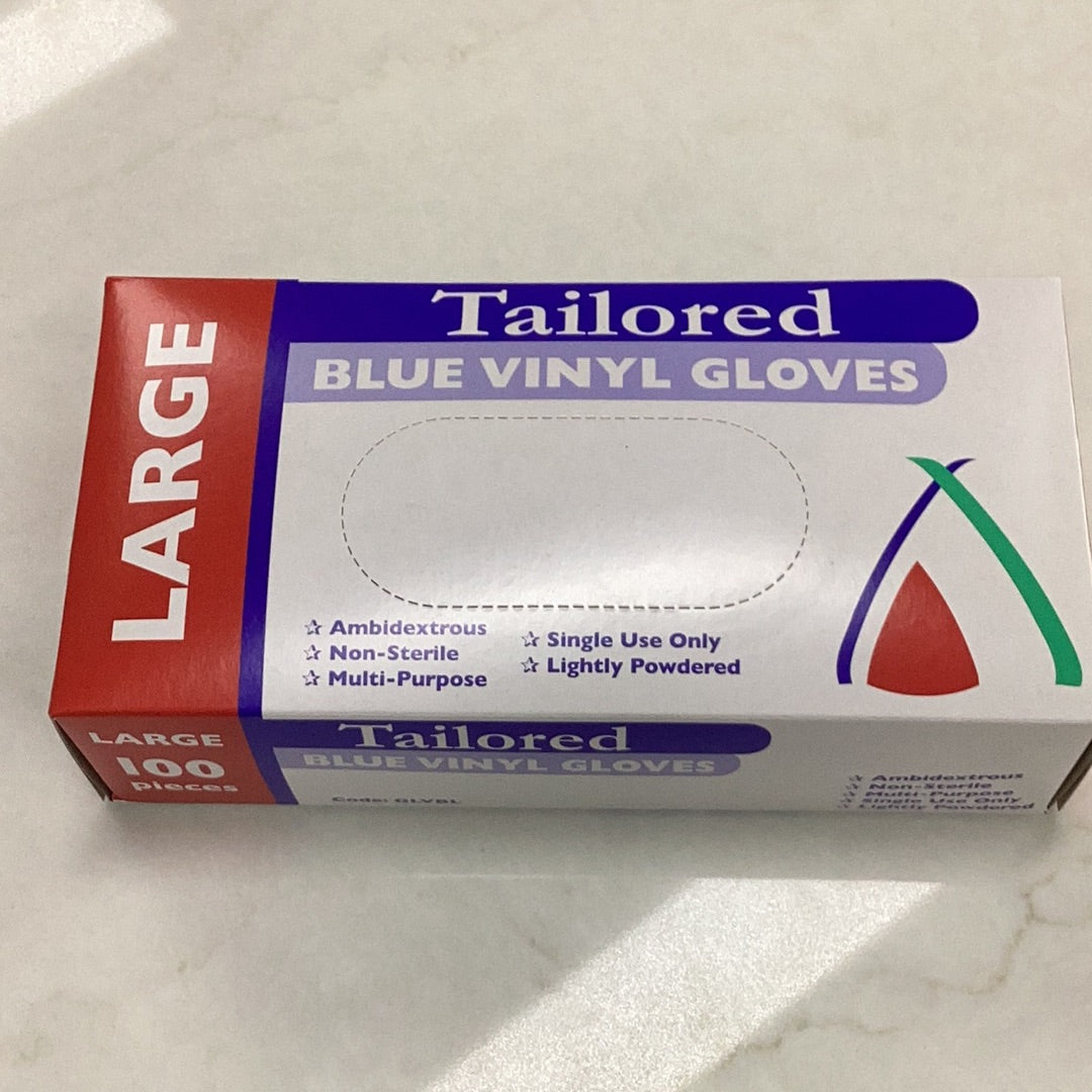 BLUE VINYL  Powdered GLOVES - Large 100pk