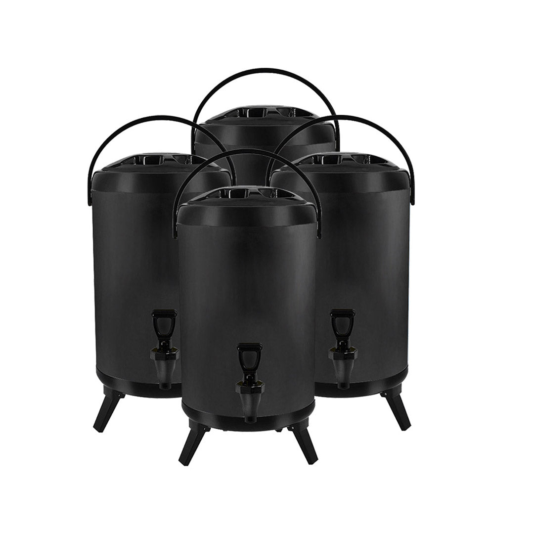 SOGA 4X 8L Stainless Steel Insulated Milk Tea Barrel Hot and Cold Beverage Dispenser Container with Faucet Black