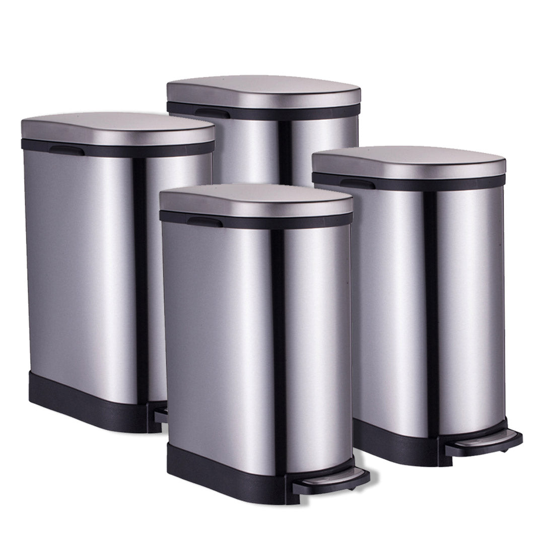 SOGA 4X Foot Pedal Stainless Steel Rubbish Recycling Garbage Waste Trash Bin 10L U