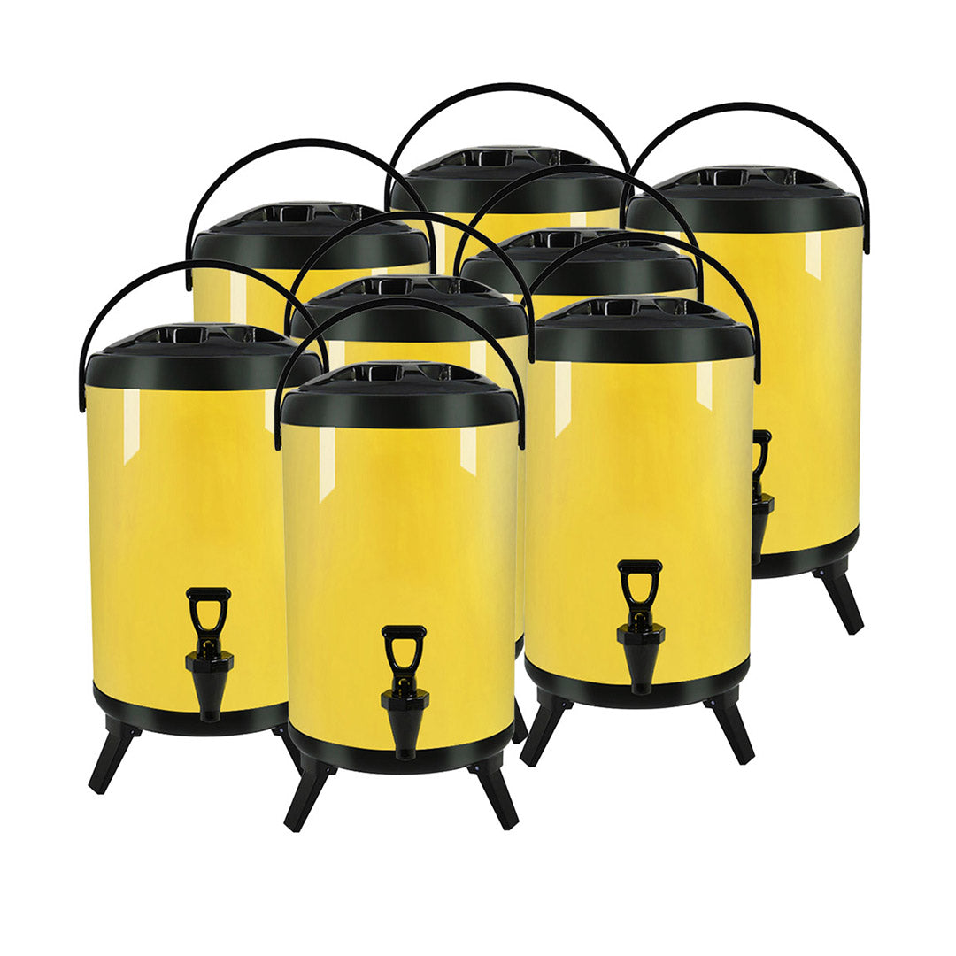 SOGA 8X 10L Stainless Steel Insulated Milk Tea Barrel Hot and Cold Beverage Dispenser Container with Faucet Yellow