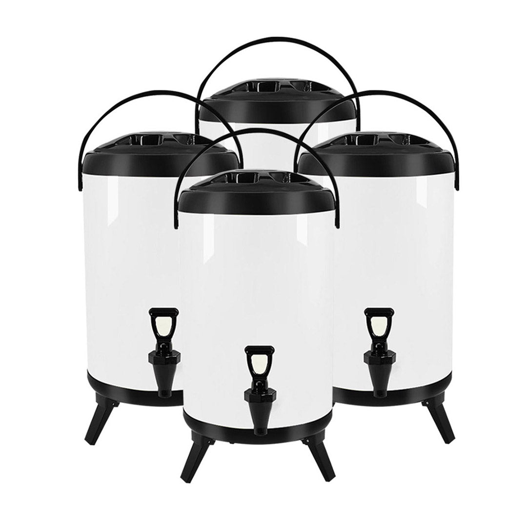 SOGA 4X 10L Stainless Steel Insulated Milk Tea Barrel Hot and Cold Beverage Dispenser Container with Faucet White