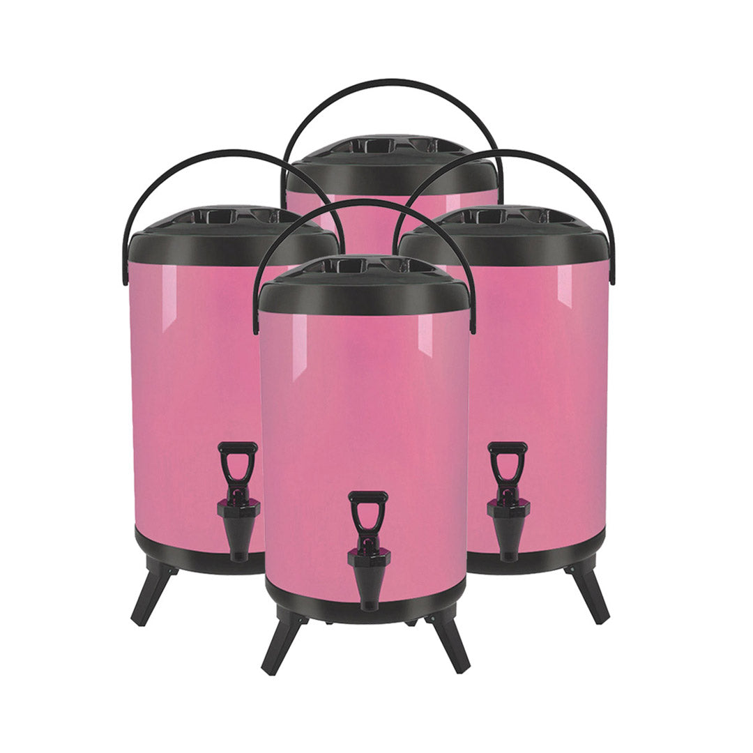 SOGA 4X 10L Stainless Steel Insulated Milk Tea Barrel Hot and Cold Beverage Dispenser Container with Faucet Pink
