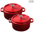 SOGA 2X Cast Iron 22cm Enamel Porcelain Stewpot Casserole Stew Cooking Pot With Lid Red