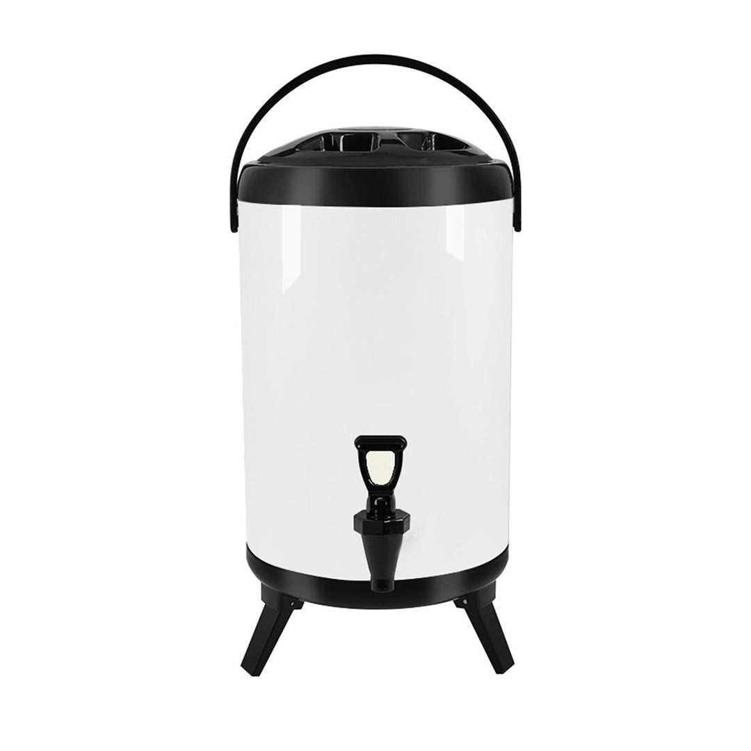 SOGA 10L Stainless Steel Insulated Milk Tea Barrel Hot and Cold Beverage Dispenser Container with Faucet White