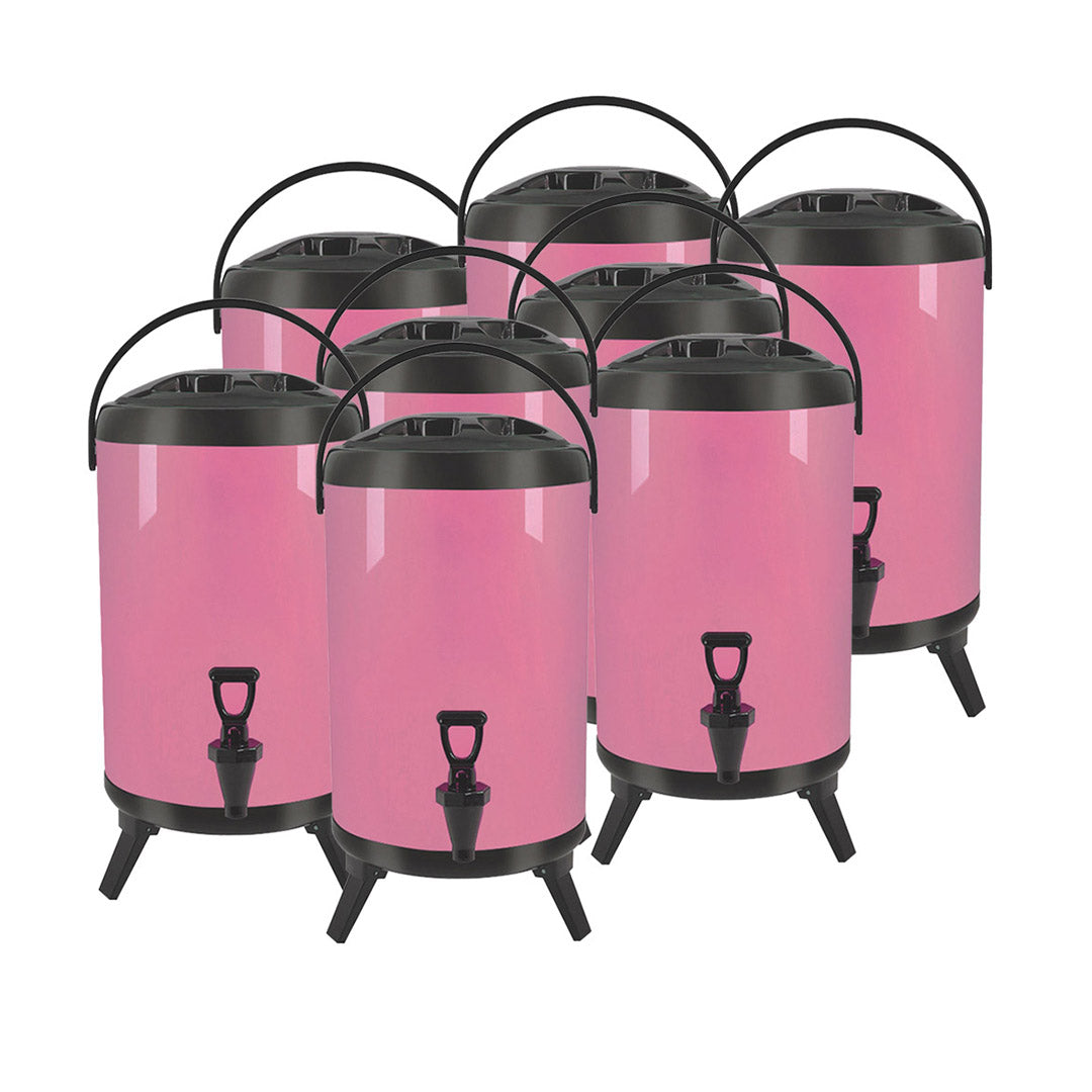 SOGA 8X 10L Stainless Steel Insulated Milk Tea Barrel Hot and Cold Beverage Dispenser Container with Faucet Pink
