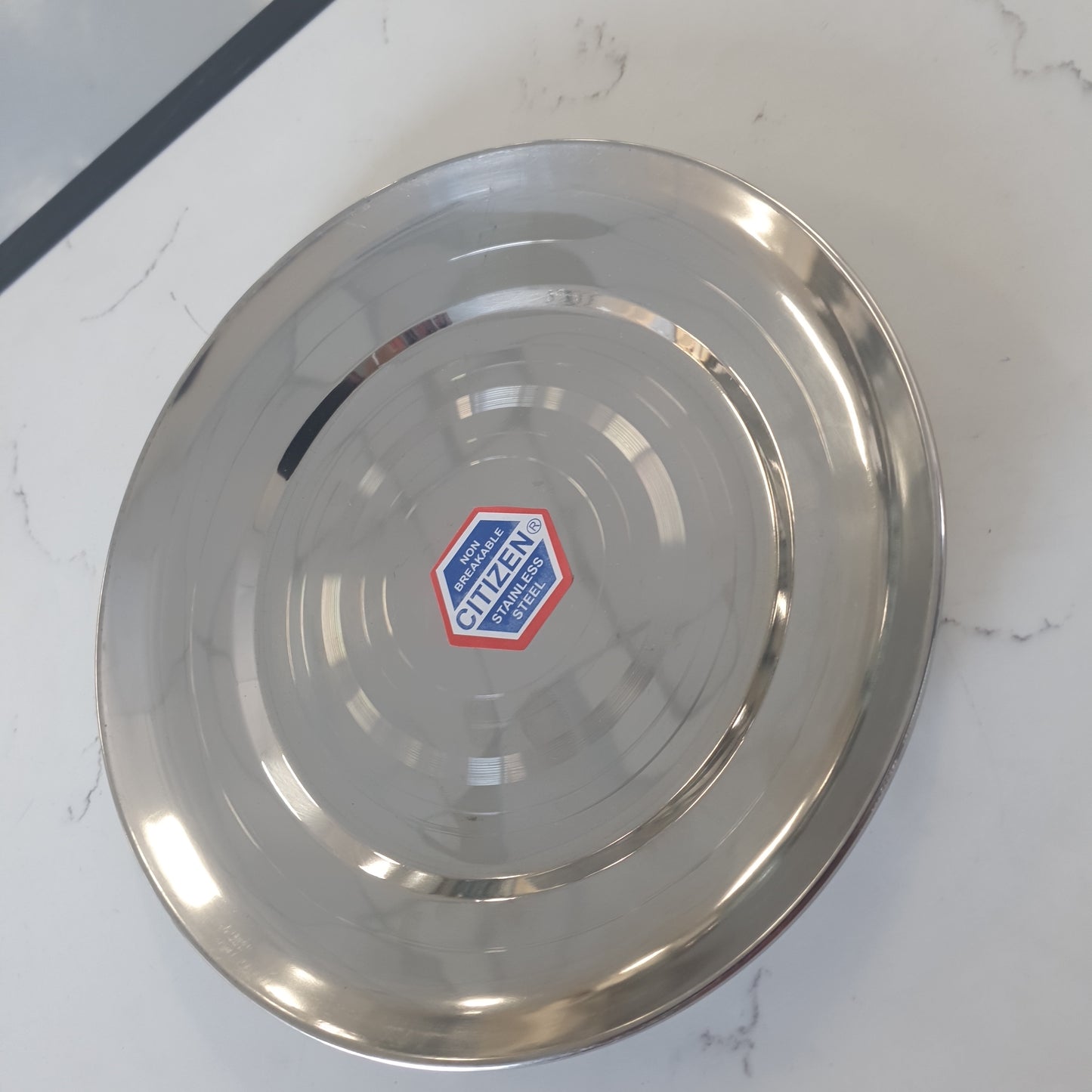 Stainless Steel Brushed Lined Round Plate 8''
