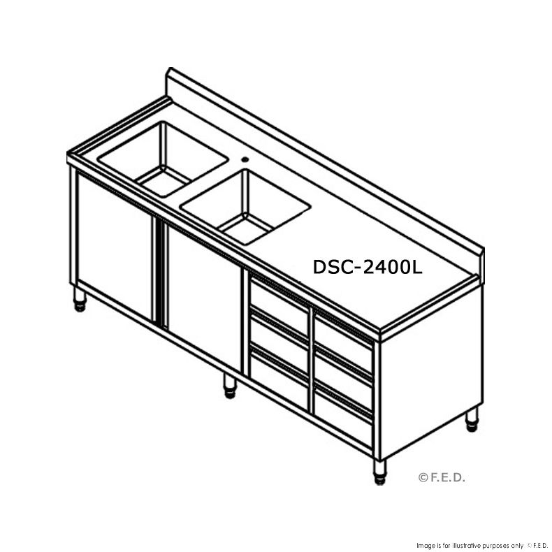 Double sink cabinet sink positioned on left 2400x700x900mm