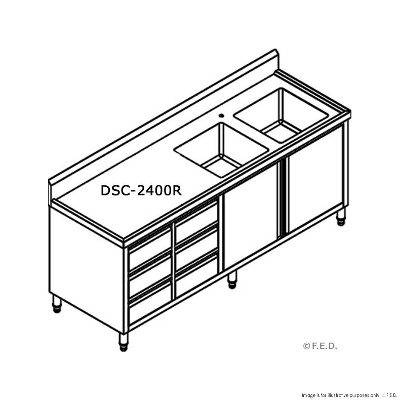 Double Sink Cabinet with Drawers and Doors Sink on Right 2400x700x900+150mm