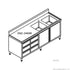 Double Sink Cabinet with Drawers and Doors Sink on Right 2400x700x900+150mm