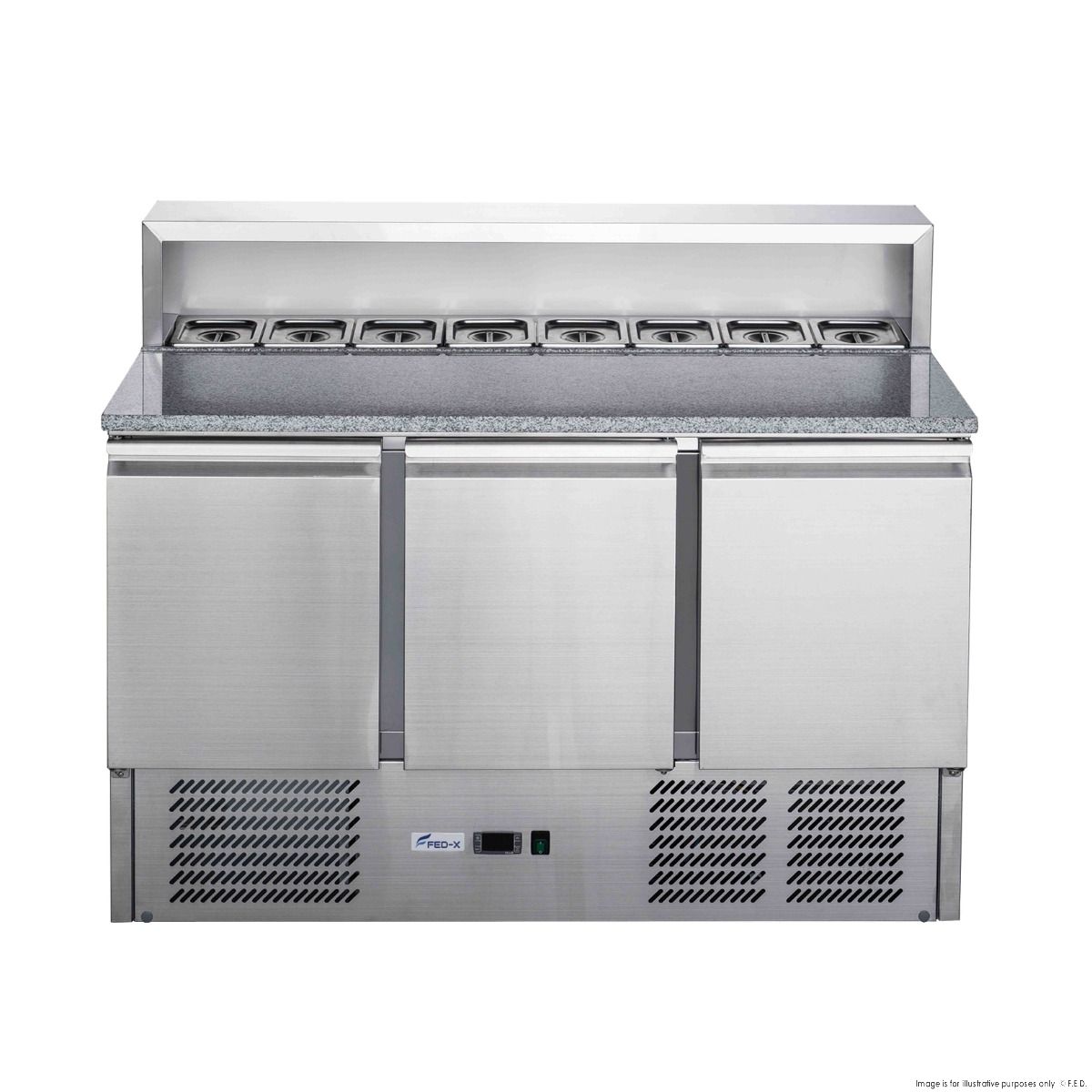 FED-X Three Door Salad Prep Fridge with Marble Top - XGNS1300E