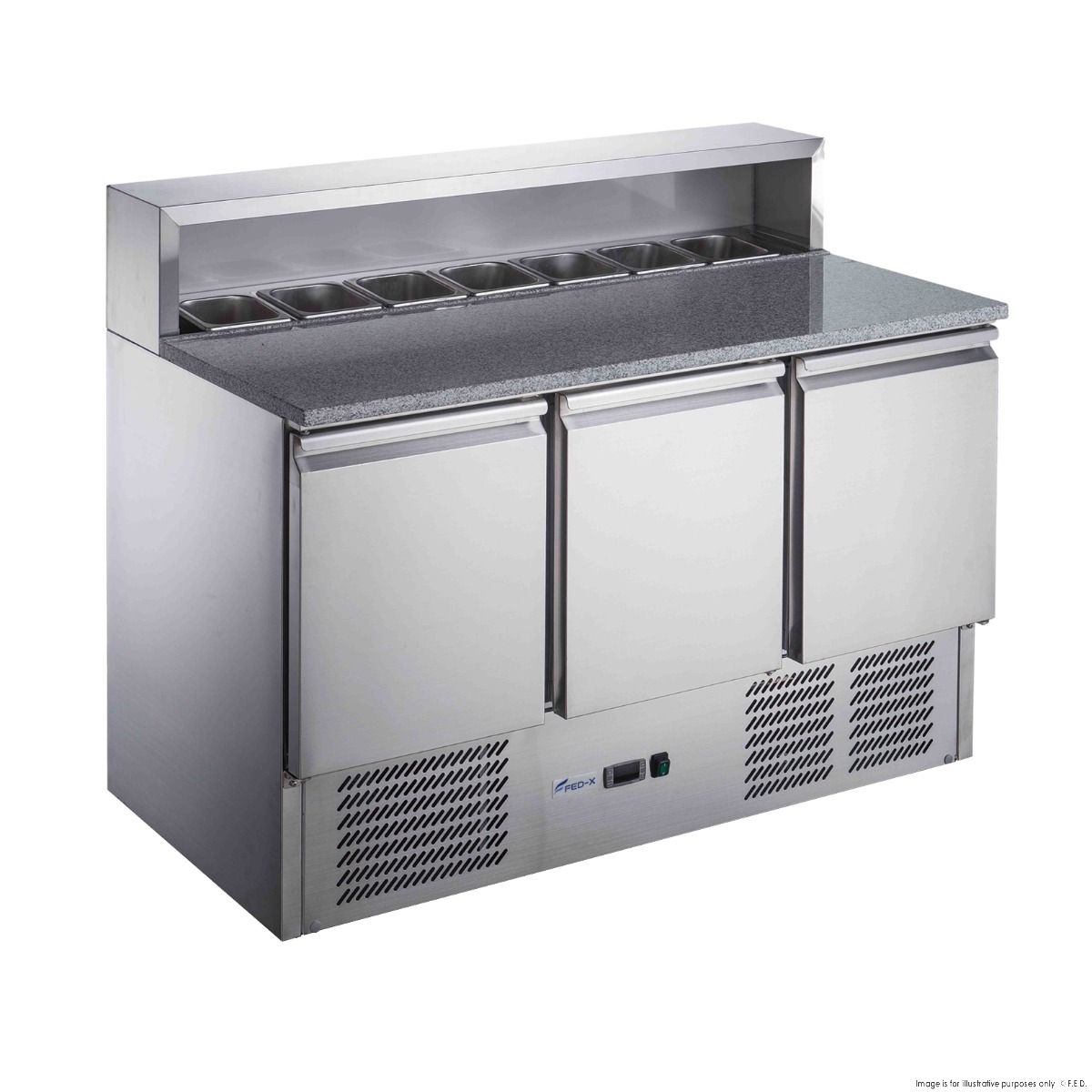 FED-X Three Door Salad Prep Fridge with Marble Top - XGNS1300E
