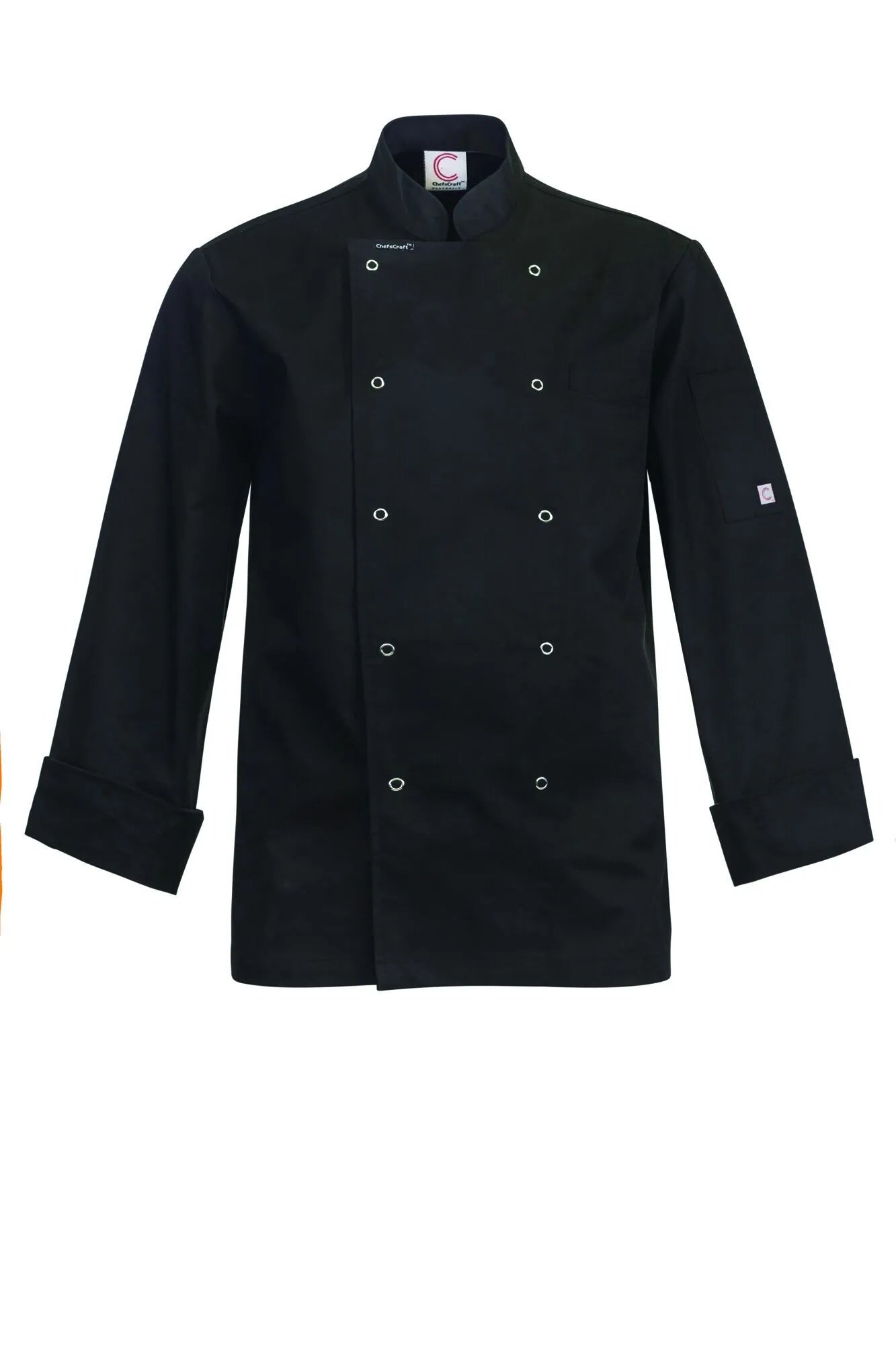 XLARGE-LIGHTWEIGHT EXECUTIVE LONG SLEEVE CHEFS JACKET WITH PRESS STUDS BLACK