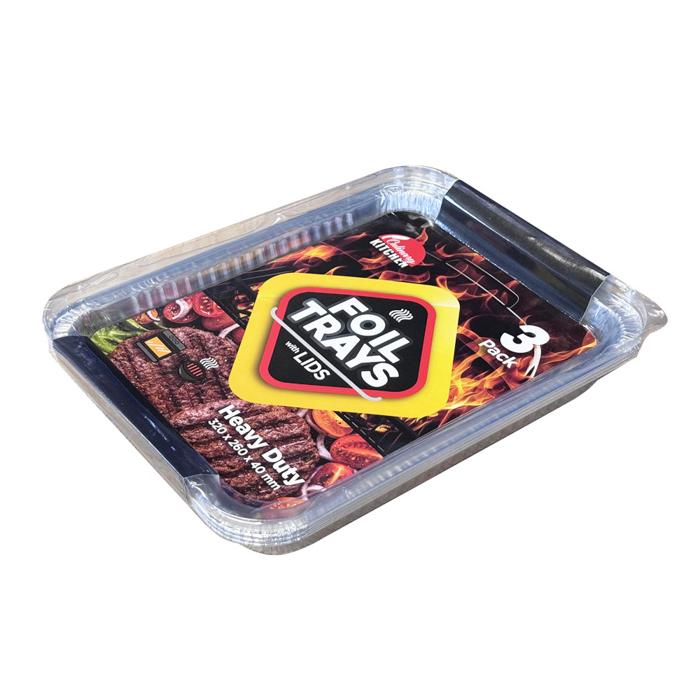 Foil Rect Lids 32x24x4cm Pk3
