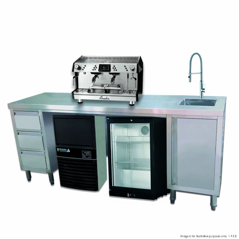 S/S Utility Bench with Sink on Right 2100x600x900mm