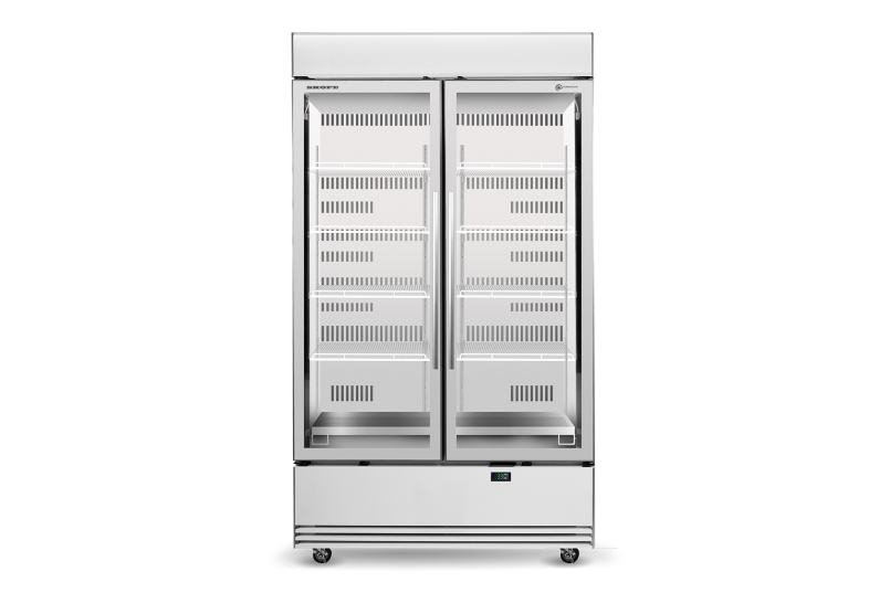 BME1200N-AC 2 Glass Door Display or Storage Fridge, Lit Sign