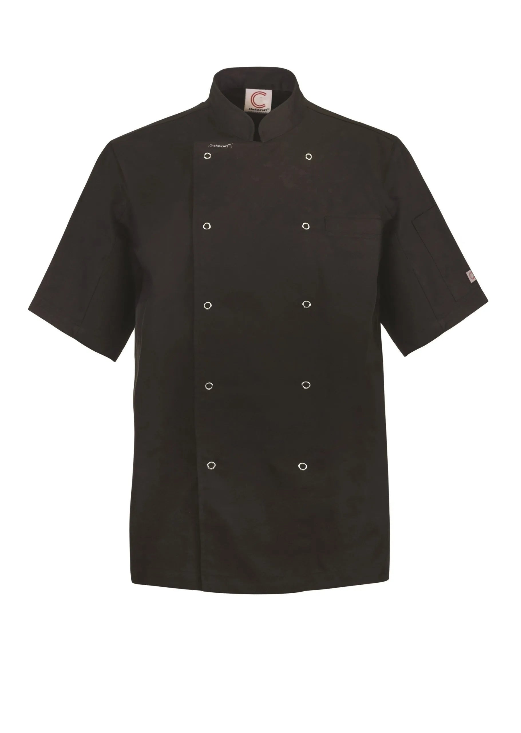 XLARGE-LIGHTWEIGHT EXECUTIVE SHORT SLEEVE CHEFS JACKET WITH PRESS STUDS Black