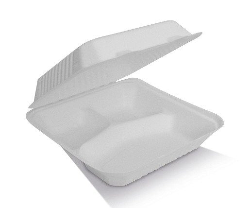 Sugarcane Clamshell 9'' 3 Compartments 200pc/ctn