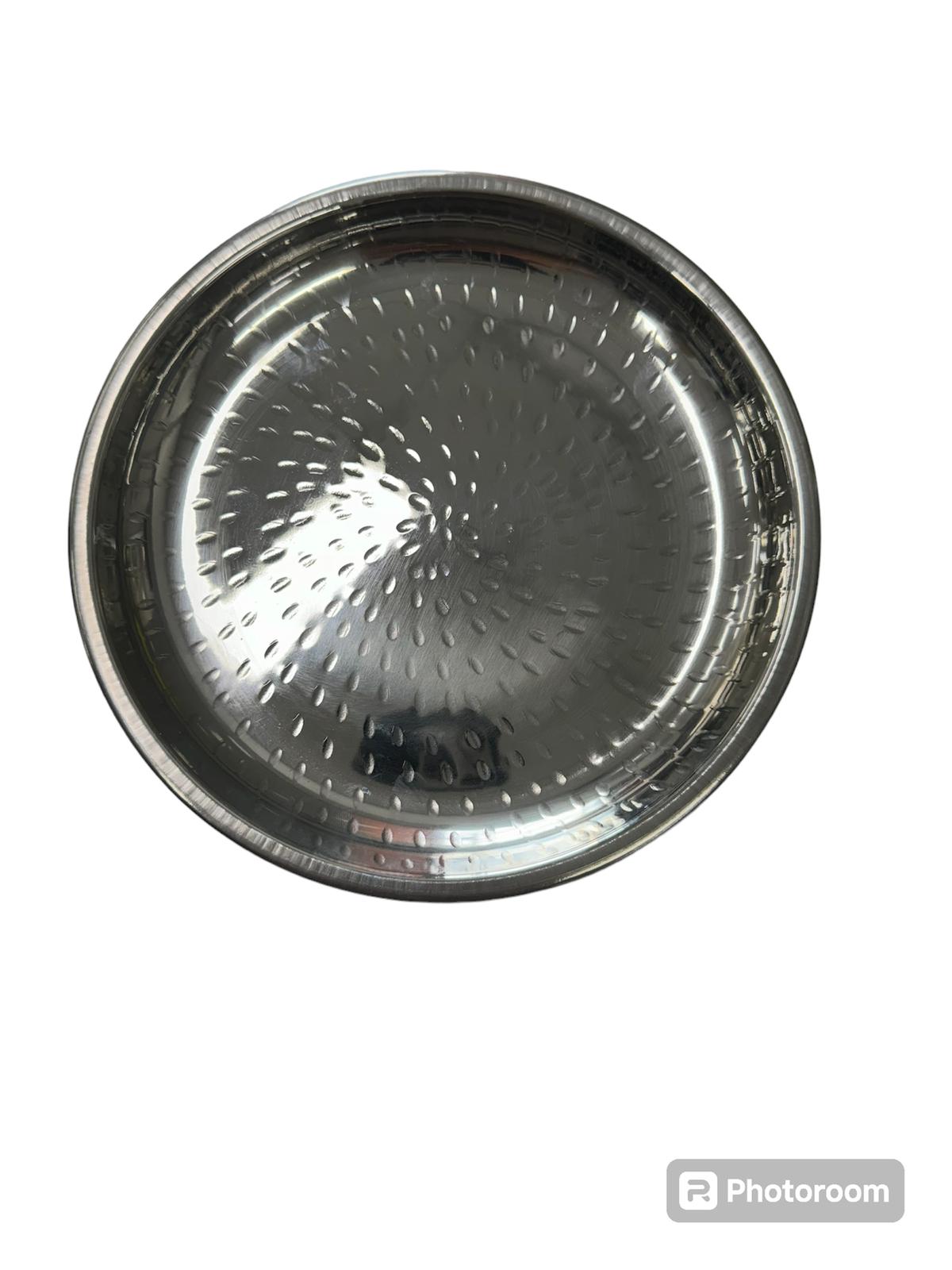 STAINLESS STEEL ROUND TRAY/PLATE HAMMERED 8"