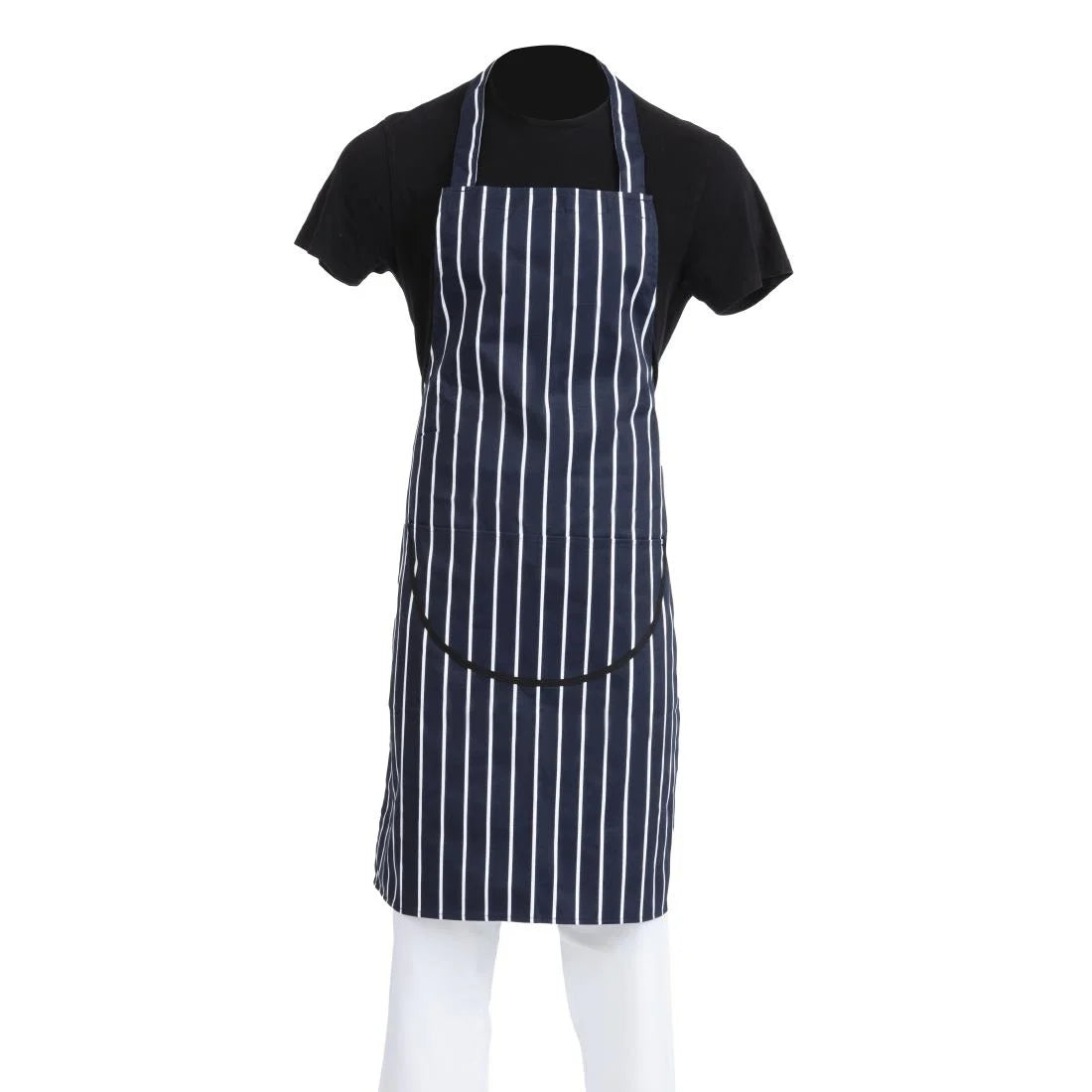 Whites Butchers Apron Navy Stripe with Pocket