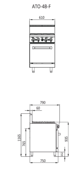 4 BURNER WITH OVEN W610 X D790 X H1165 | COOKRITE 1 ATO-4B-F-LPG