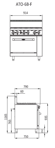 6 BURNER WITH OVEN W914 X D790 X H1165 | COOKRITE 1 ATO-6B-F-LPG