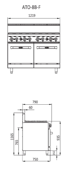 8 BURNER WITH OVEN W1219 X D790 X H1165 | COOKRITE 1 ATO-8B-F-LPG