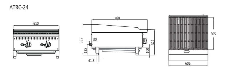 610MM RADIANT BROILER W610 X D700 X H385 COOKRITE ATRC-24-NG