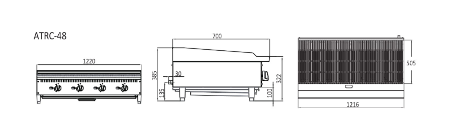 1220MM RADIANT BROILER W1220 X D700 X H385 COOKRITE ATRC-48-NG