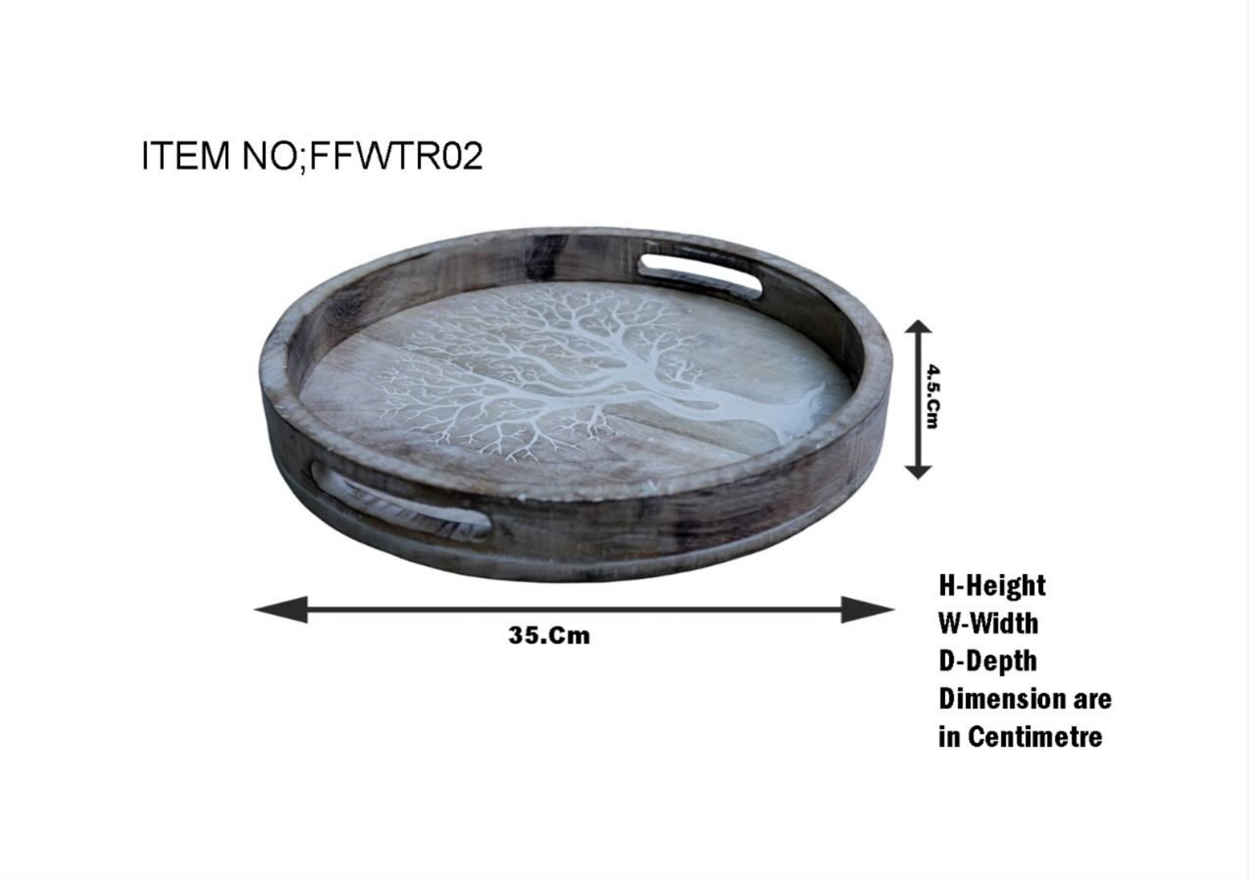 Wooden Round Tray with Tree Design 35 x 4.5cm