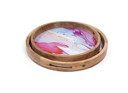 Wooden Round serving tray  design (set of 2)