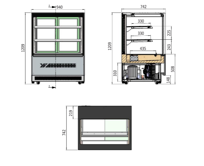 UPRIGHT SQUARE CAKE SHOWCASE 900 MM FRIDGE DF097F