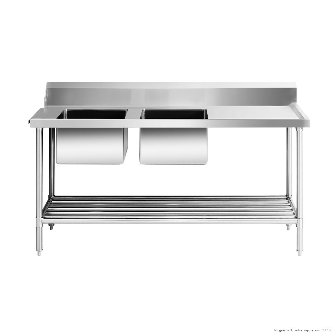 Double Left Handed Sink Bench for Dishwasher 1800x700x900mm