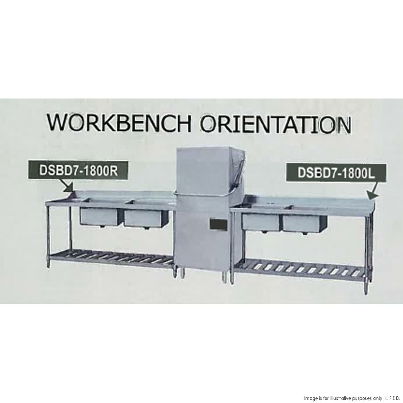 Double Right Handed Sink Bench for Dishwasher 1800x700x900mm