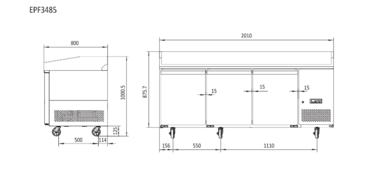 3 DOOR PIZZA TABLE FRIDGE 2010 MM EPF3485