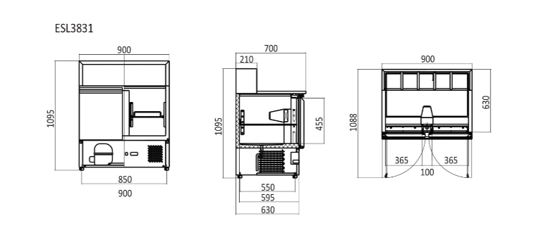 2 DOORS PIZZATABLE MARBLE TOP SALADETTE FRIDGE 900 MM ESL3831