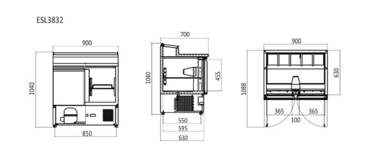 2 DOORS OPEN TOP SALADETTE FRIDGE W900 MM ESL3832