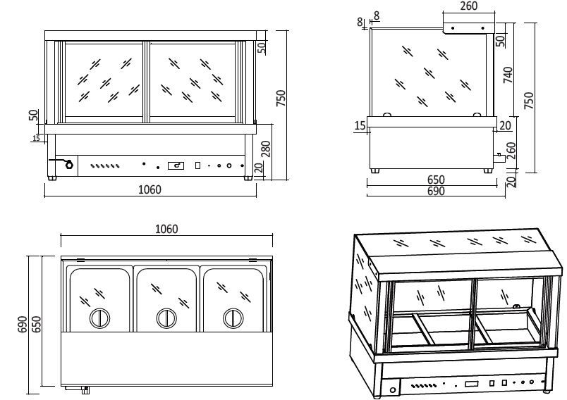 WET HOT FOOD DISPLAY 1055 MM CRB-6