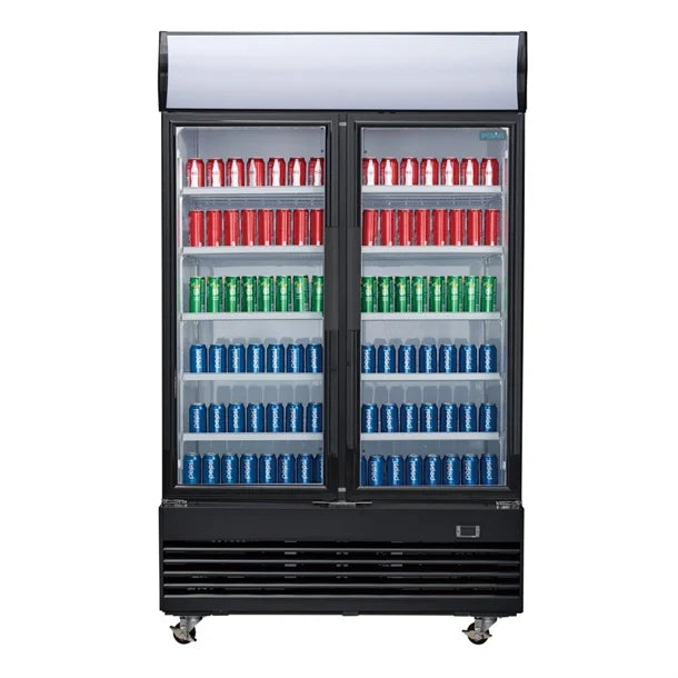 Polar G-Series Upright Display Cooler with Light Box Double Hinged Door - Black