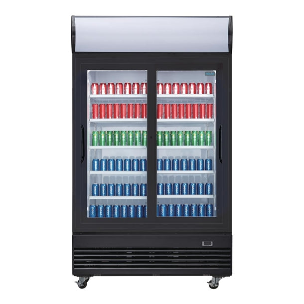 Polar G-Series Upright Display Cooler with Light Box Double Sliding Door - Black