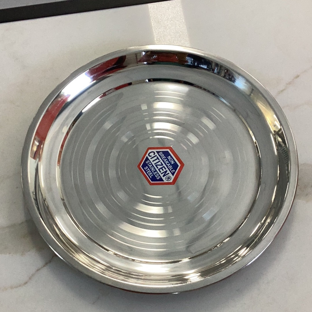 Stainless Steel Brushed Lined Round Plate 10''