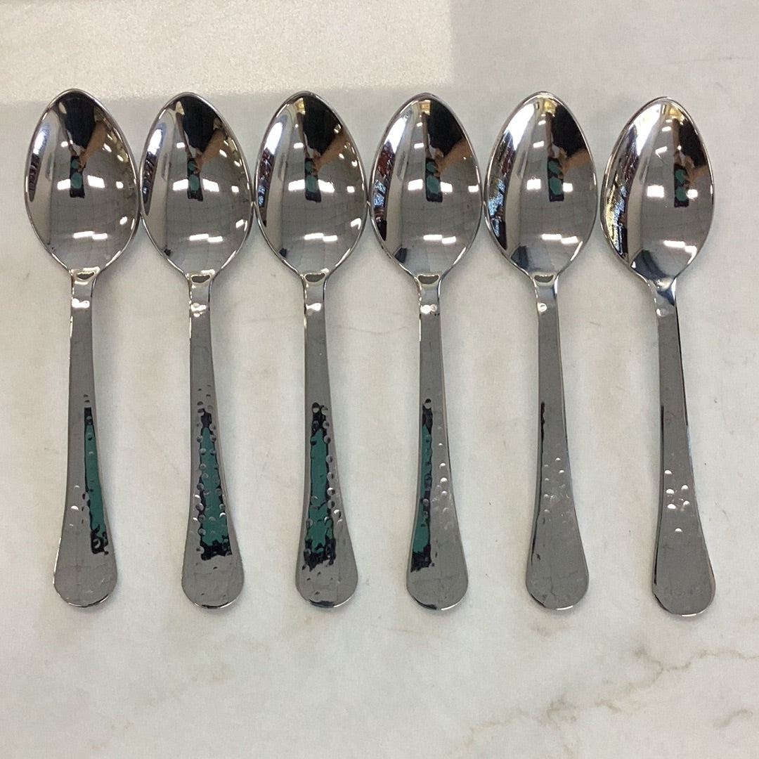 HAMMERED STAINLESS STEEL TEASPOON 6 Pack