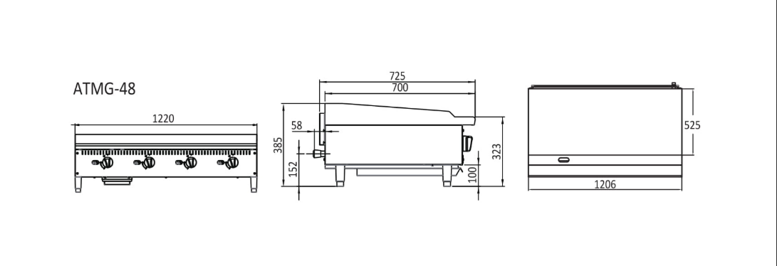 1220MM GRIDDLE W1220 X D725 X H385 COOKRITE ATMG-48-NG