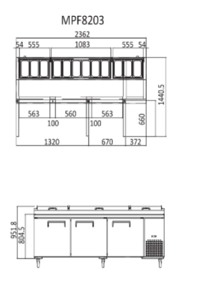 3 DOOR PIZZA PREP TABLE FRIDGE 2362 MM MPF8203