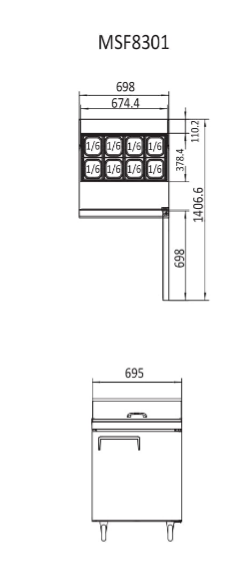 1 DOOR SANDWICH PREP TABLE FRIDGE 698 MM MSF8301