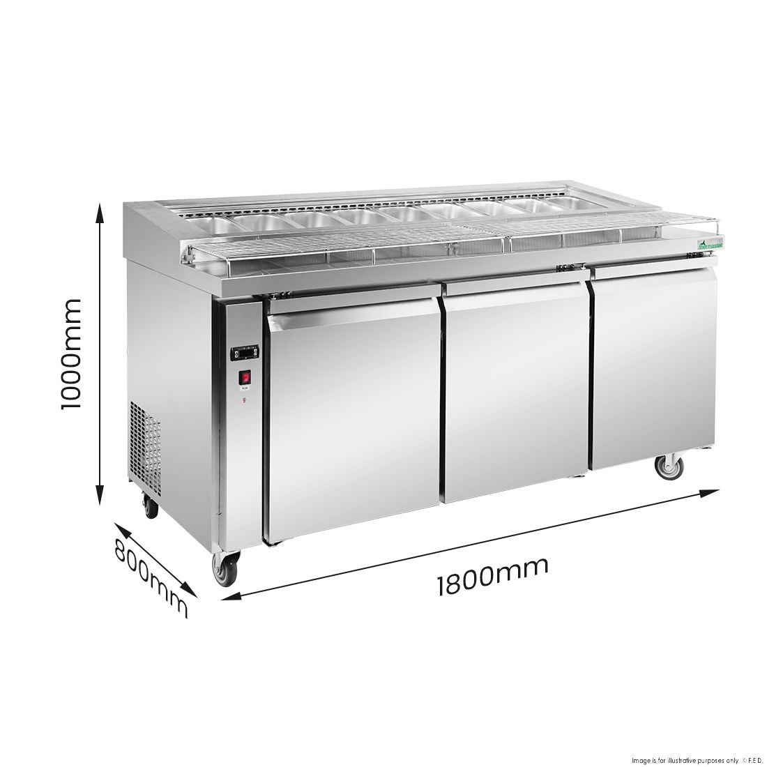 Thermaster three door DELUXE Pizza Prep Bench - PWB180