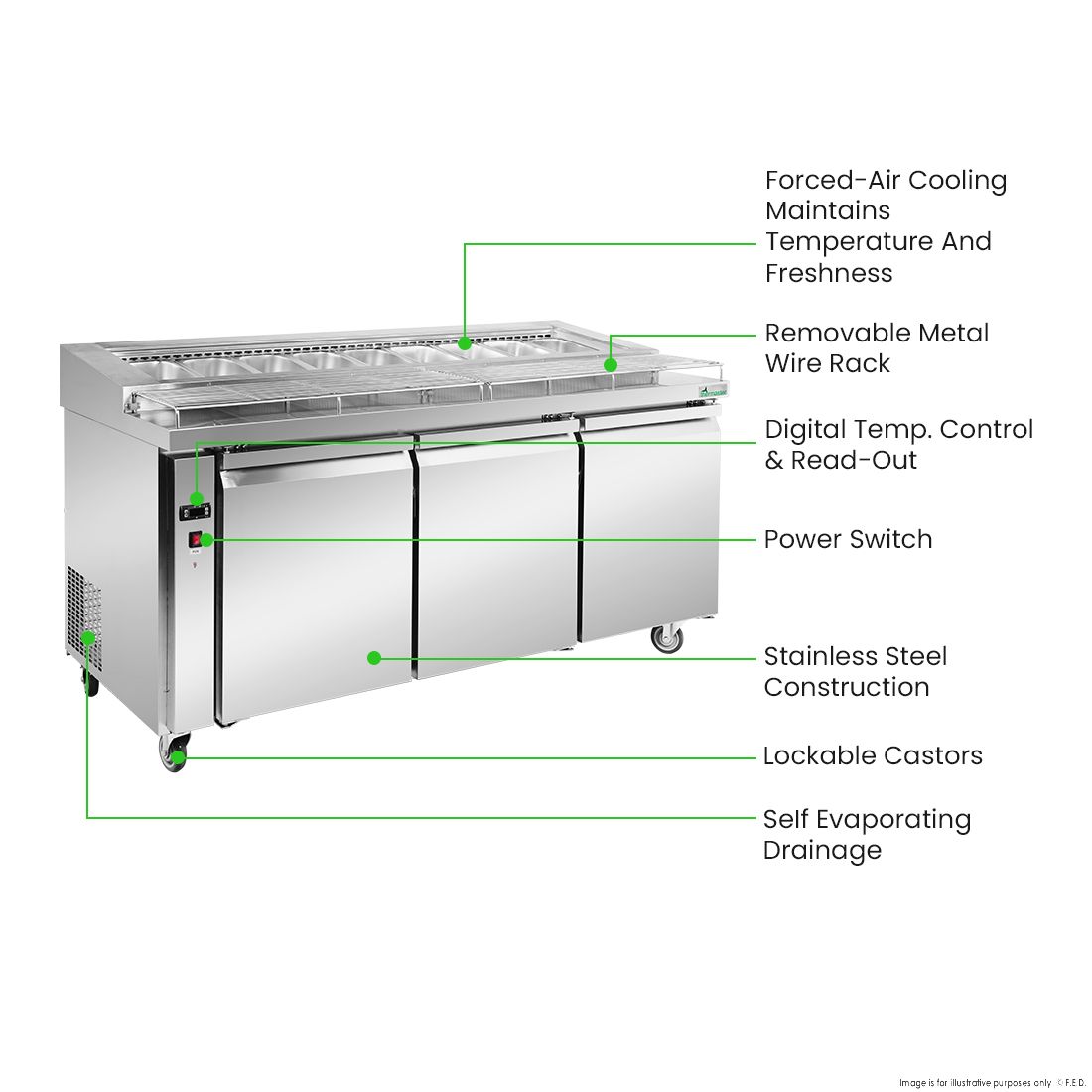 Thermaster three door DELUXE Pizza Prep Bench - PWB180