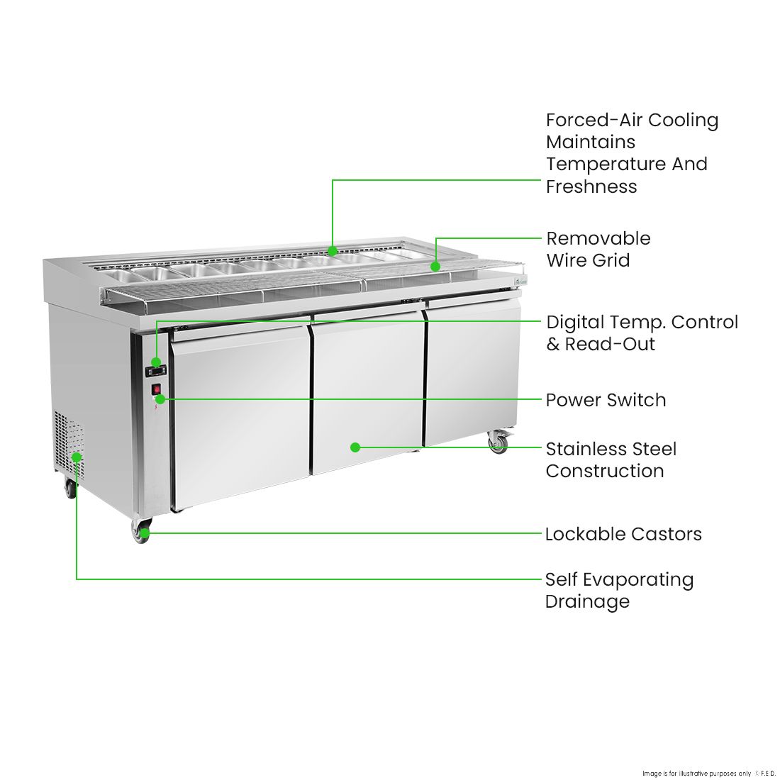 Thermaster Three door DELUXE Pizza Prep Bench - PWB200