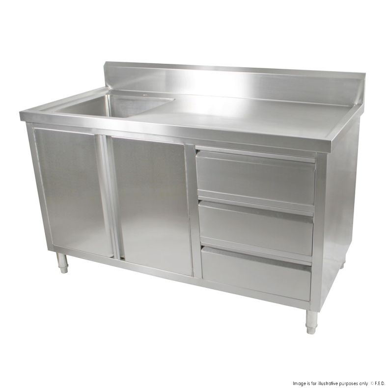 Single Sink Cabinet with Drawers and Doors Sink on Left 1500x600x900+150mm