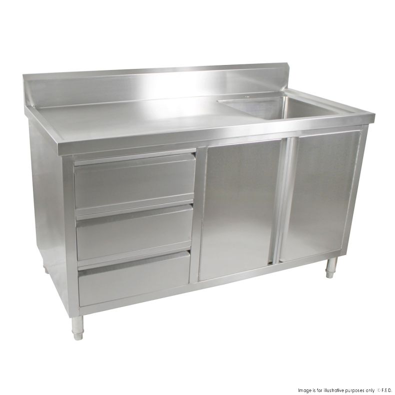 Single Sink Cabinet with Drawers and Doors Sink on Right 1500x600x900+150mm